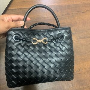 Black Woven Leather Handbag